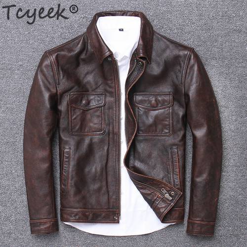 Tcyeek 100% Real Leather Jacket Men Autumn Winter Clothes 2022 Streetwear Fit Genuine Cow Leather Coat Men&39s Leather Jacket 1790