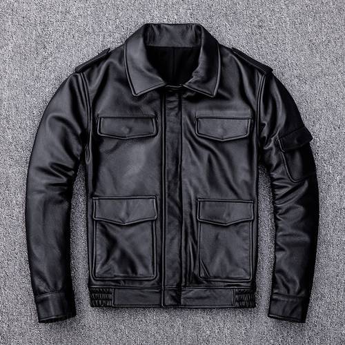 Free shipping,2021 sales casual leather jacket.pockets man genuine leather coat.winter quality cowhide jackets.thick
