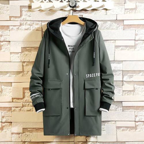 2023 Casual Men&39s Black Green Windbreaker Jackets Long Trench Coat For Spring Autumn Winter Clothes