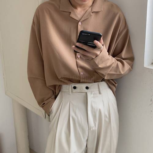 Korean Cotton Casual Shirt Men&39s Fashion Solid Color Business Dress Shirt Men Streetwear Wild Loose Long Sleeve Shirt Men M-2XL