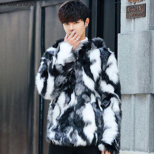 VERSMA Korean Men Harajuku Winter Faux Mink Fur Jacket Coat Men GD Warm Hooded Russian Winter Coats Windbreaker Men Dropshpping