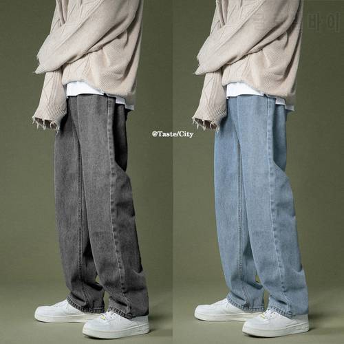 Korean Wide-leg Jeans Men&39s Fashion Retro Casual Jeans Men Streetwear Autumn Wild Loose Hip-hop Straight Denim Pants Mens M-2XL