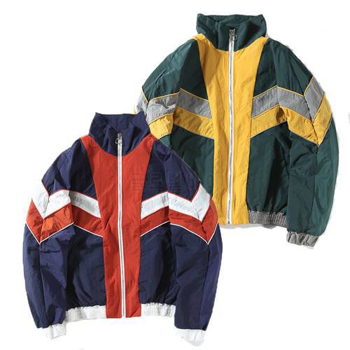 MANNAN Vintage Multicolor Color Block Patchwork Windbreaker Jackets 2018 Autumn Hip Hop Streetwear Zip Up Track Casual Jackets