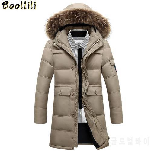 Winter Jacket Boollili Men Duck Down Jacket Men 2023 Slim Long Thick Down Jacket Hood Natural Raccoon Fur Collar Coat Plus Size