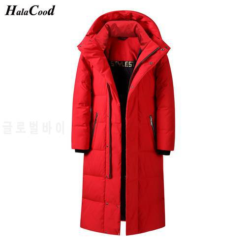 HALACOOD Brand Men Quality Large Size Lovers Jackets Thick Keep Warm Plus Long Down Jacket Hooded Down Long Coat Winter Male 5XL