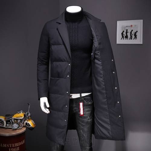 High Quality Long Sleeve Single Breasted Lapel Mens Down Coats Winter Warm Casual Medium Length Coats Streetwear Plus Size 5XL