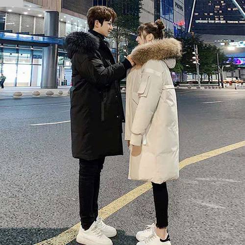 Couples Detachable Real Fur Hood Knee Length Waterproof Down Coats 90% Duck Down Jackets for Men & Women Winter Outerwear JK-818