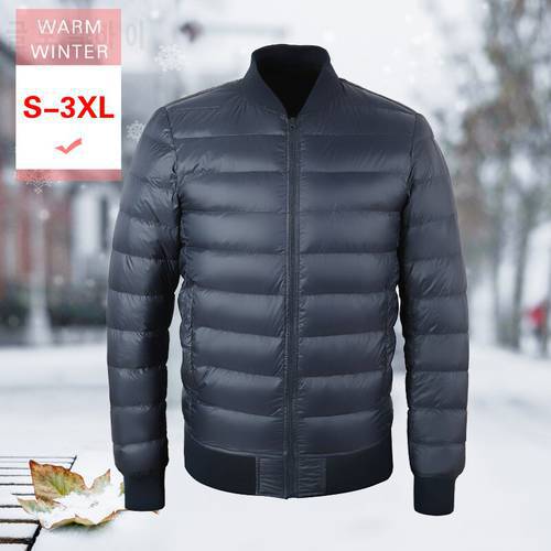 Men Fashion White Duck Down Jacket Male Winter ultra Light Casual Windproof portable Down Coat Stand Collar Zipper Warm Parka