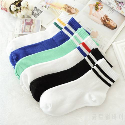 Fashion Colorful Cotton Socks Harajuku High School Girl Boy Loose Striped Crew Socks Unisex Middle Couples Striped Short Socks