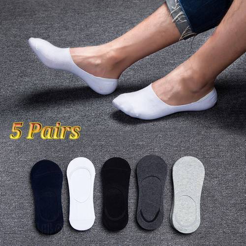 5 Pairs Men Cotton Socks Breathable Invisible Boat Socks Nonslip Loafer Ankle Low Cut Short Sock for Leather Sports Shoes Sox