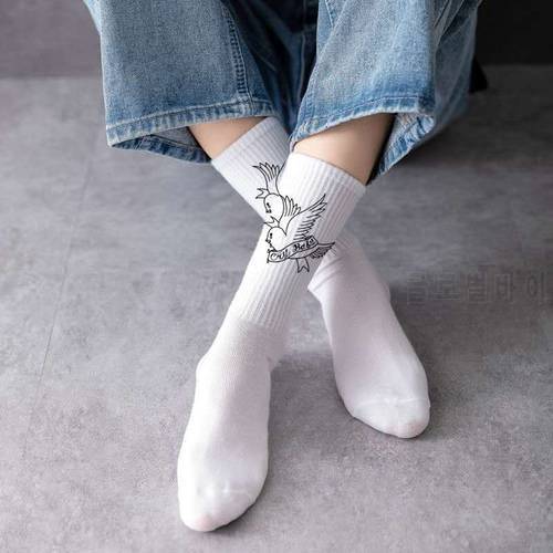 Lil Peep Socks 90% Cotton Lil Peep Youth Socks Casual Letter Wild Neutral / Male and Female Adult One Size High Quality White