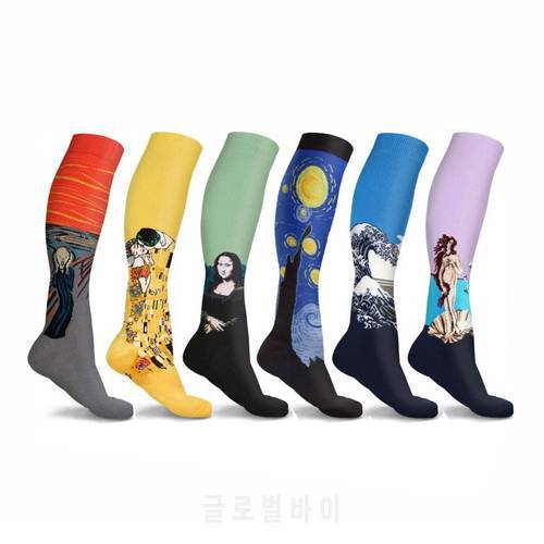 Compression Men&Women Socks Leg Support Anti Fatigue Breatheable Colorful Oil Art Painting Knee High Sock for Chirstmas Gift