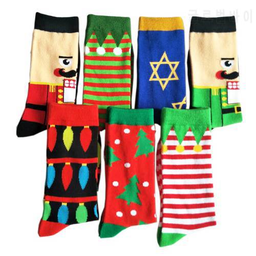 Mens Happy Cartoon Combed Cotton Socks Hot Sale color Funny Socks Crew Santa Claus Christmas Gift Skateboard Hip-hop sock