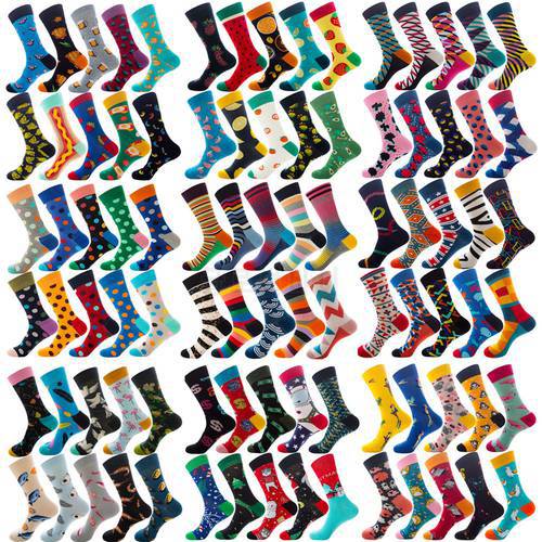 2019 Hot Sale Casual Men Socks New Socks fashion design Plaid Colorful happy Business Party Dress Cotton Socks Man