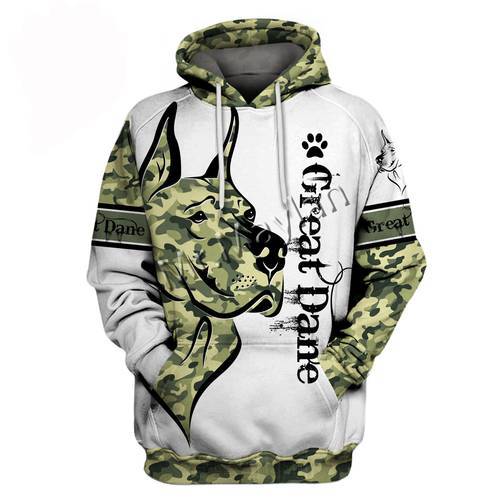 Great Dane Dog 3D Hoodies Men/women Hipster Streetwear Outfit Jacket Spring Boy Gundog Sweatshirts Mens White Green Tops Clothes