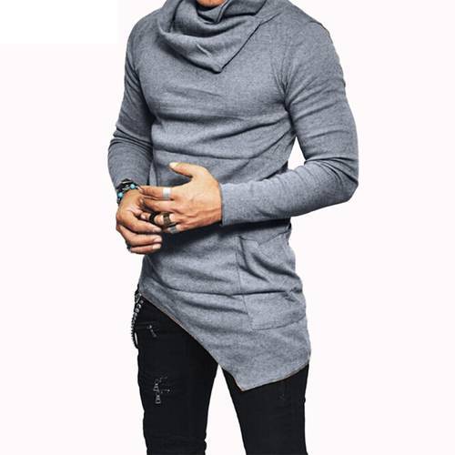 Men&39s Hoodies Unbalance Hem Pocket Long Sleeve Sweatshirt Men Clothing Autumn Pullover Turtleneck Sweatshirt Tops