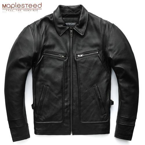 MAPLESTEED Brand Men Leather Jacket 100% Genuine Cowhide Vintage Red Brown Skin Jackets Men Winter Coat Sleeve 62-68cm 5XL M100