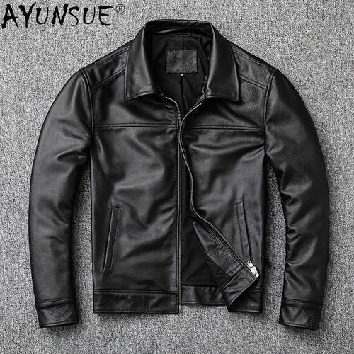 AYUNSUE Real Cowhide Leather Jacket Men Clothing 5XL Men&39s Jackets Motorcycle Coat Male Autumn Cloth Ropa De Hombre 2020 LXR385