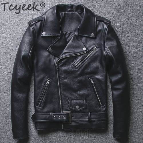 Tcyeek 100% Real Sheepskin Coat Men Autumn Winter Clothes 2020 Streetwear Genuine Cow Leather Jacket Fit Moto Biker Coats LW2095