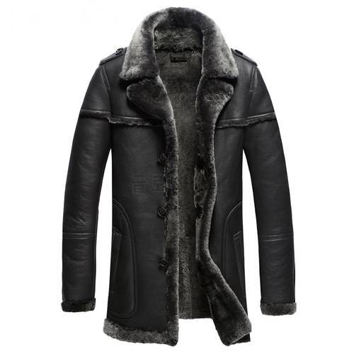 Stock Clear 1 pc Sheepskin Fur Shearling Men Formal Fur Coats 100% Guaranteed Real Natural Fur Clothng Male Winter Thick Coat