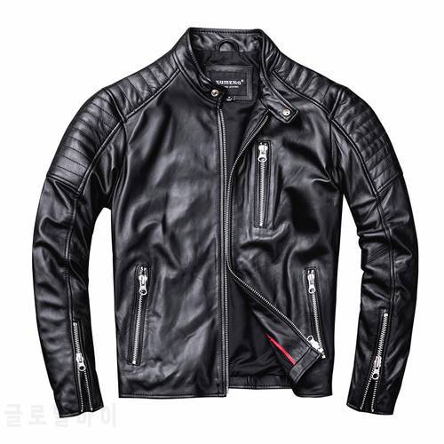 Free shipping.2022 new cheap genuine leather coat.Men slim short quality motor cowhide jacket.Plus size casual leather cloth