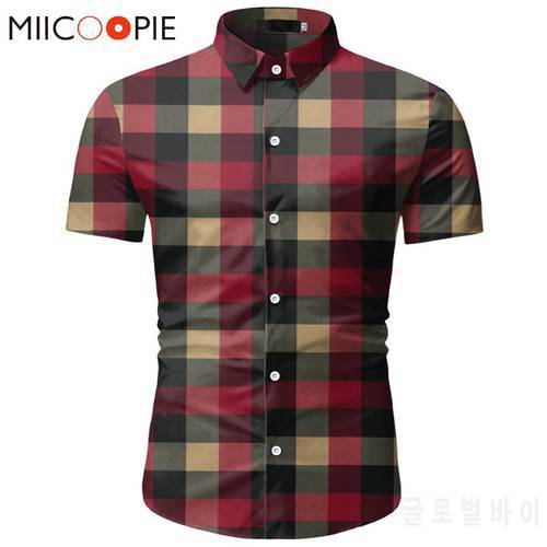 Red Plaid Shirt Men 2020 Summer Brand Classic Short Sleeve Dress Shirt Casual Button Down Office Workwear Chemise Homme M-3XL