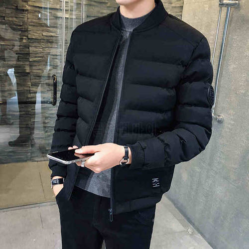 2022 new Solid color Standing collar Slim fit Jacket Men Regular Length Jacket Plus Size Down cotton Keep warm