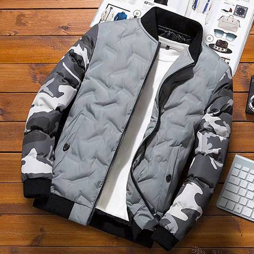 Men Winter Baseball Jacket Camouflage Patchwork Cotton Coats Slim Fit College Warm Jackets Men&39s Stand Collar Outwear Coat MY209