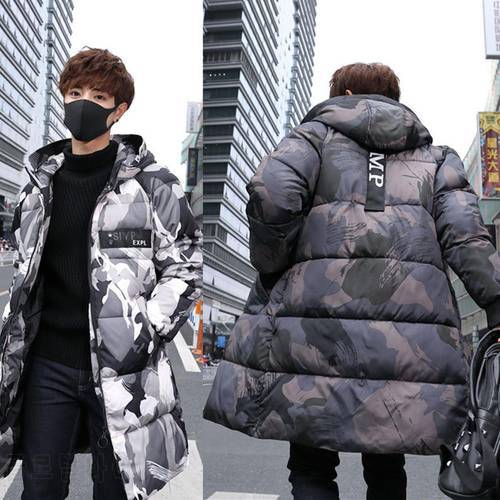 2022 New Men&39s cotton-padded jackets medium-long style winter camouflage clothes Korean Style Fashion Coat with hat