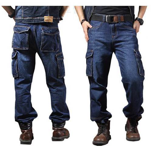 Men Jeans Straight Cargo Trousers Casual Cotton Overalls Mens Fashion Loose Seasons Men&39s Jeans