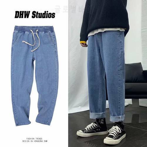 Baggy Men Jeans Brand Pants Young Boys Casual Elastic Waist Pants Mouth Wide Leg Long Retro Streetwear Hip Hop Dropshipping
