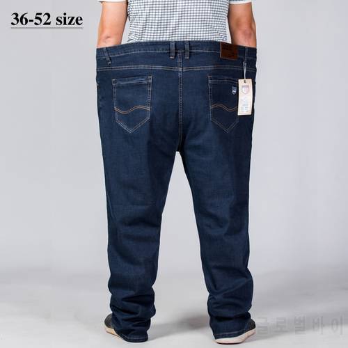 Big Size Men Jeans 42 44 46 48 50 52 Classic Straight Jeans Male Elastic Loose Casual Denim Trousers Brand Pants Black-Blue