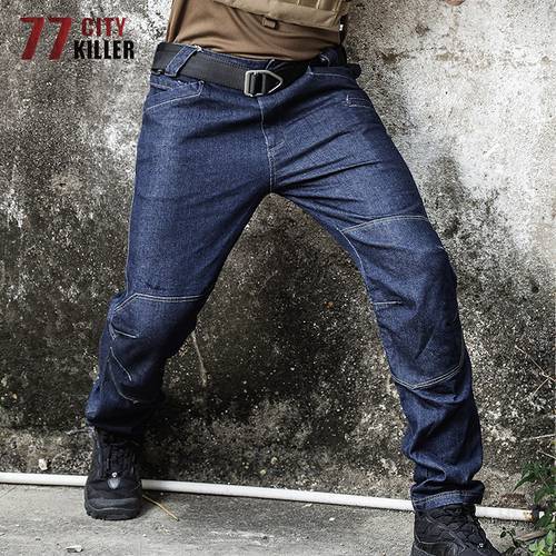 77City Killer Tactical Jeans Men Military Denim Men Pants Wearable Elasticity Combat Jeans Male SWAT Multi Pocket Joggers Hombre