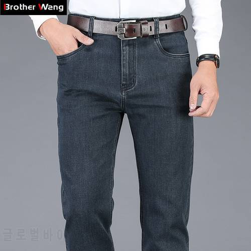 2022 New Autumn Winter Men&39s Stretch Jeans Business Casual Classic Style Trousers Black Gray Straight Denim Pants Male Brand