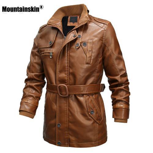 Mountainskin Leather Jacket Mens 2022 Winter Long Men&39s Motorcycle PU Windbreaker Fashion Slim Fit Male Brand Clothing 6XL SA810