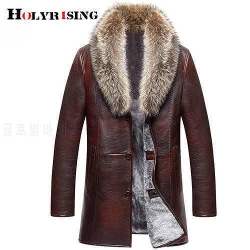Holyrising real Animal fur collar men leather coat artificial leather coat warm thickening men&39s fur coat 19001-5