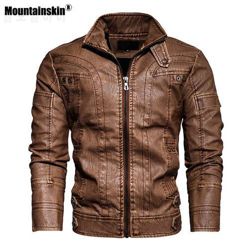 Mountainskin 2021 New Men&39s Leather Jacket Winter Autumn Men Motorcycle PU Jacket Casual Thick Windproof Coat Male EU Size MT011