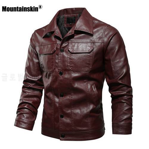 Mountainskin Autumn Men&39s Casual Leather Jacket New Mens Tooling Leather PU Jacket Fashion Pocket Slim Fit PU Coat Male SA956