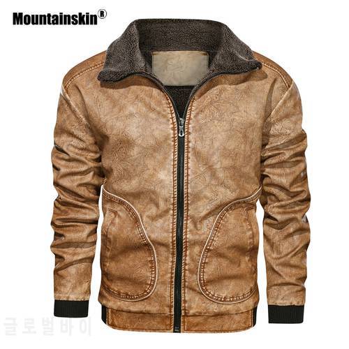Mountainskin Winter Mens PU Jacket Thick Warm Men&39s Motorcycle Jacket New Fashion Windproof Leather Coat Male EU Size 3XL SA864