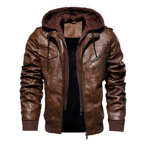 winter men&39s leather jacket motorcycle hooded jacket men&39s warm Casual PU leather coat Fleece men&39s Coats Brand clothing