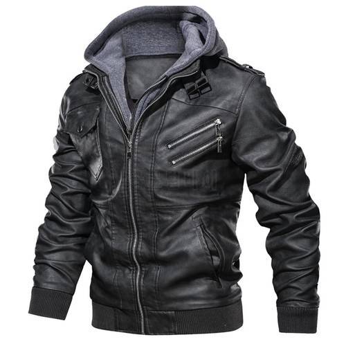 New autumn winter men&39s leather motorcycle jacket PU leather hooded jacket warm baseball jacket Euro Size coat