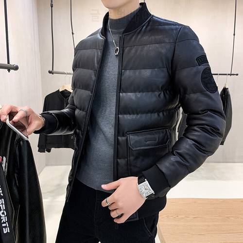 Autumn and Winter New Style Men Cotton-padded Clothes Men&39s Winter Fashion Leather Coat Mens Warm Coat PU Leather Jacket