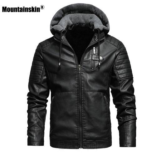 Mountainskin Men&39s Hooded PU Jacket Mens Winter Autumn Thick Motorcycle Leather Jacket Casual Windproof Leather Coat Male SA945