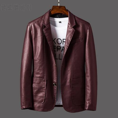 Plus Size M-6XL Spring Autumn Mens PU Leather Jacket Slim Fit Casual Blazer Coats Men Faux Leather Blasers Masculino MY164
