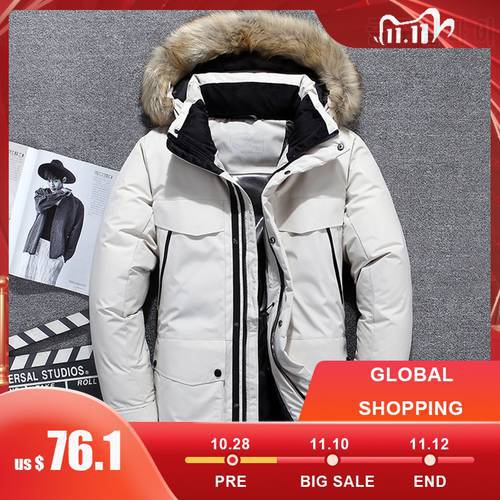 2022 NEW -40 Degrees Top Quality White Duck Down Jacket Men Thick Winter Big Fur Collar Warm Parka Waterproof Windproof