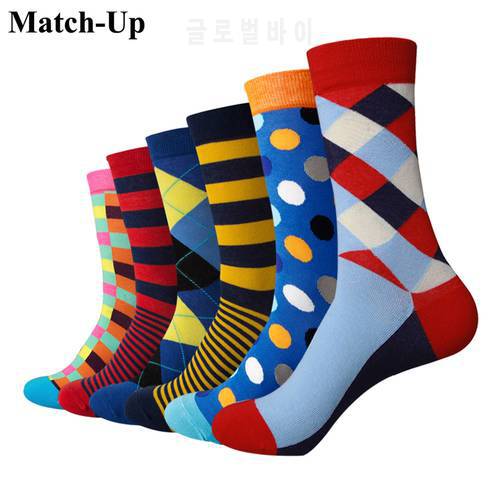Match-Up DROPSHIPPING CUSTOMIZED Order Men Colorful Combed Cotton Wedding Gift Socks (6 Pairs/lot )