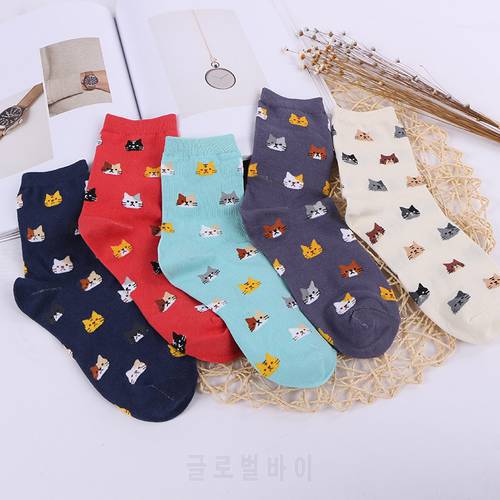 Spring and summer sweet fashion cotton socks Personality cat head pattern casual socks