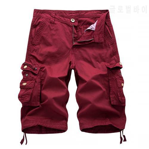 2023 new arrivals fashion men cargo shorts knee length solid color multi pockets loose overalls 30-38 shipping ABZ280