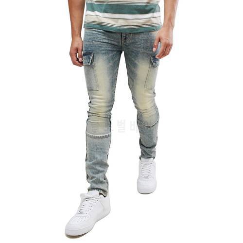 2019 Fashion Men Cargo Biker Jeans Design Stretch Hip Hop Skinny Jeans Y0771