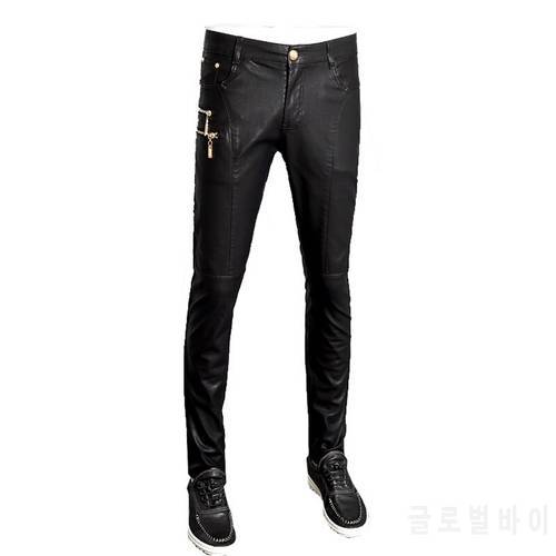 2023 Fashion Men Leather Pants Pu Trousers Straight Pantalon Homme 29-38 AYG88